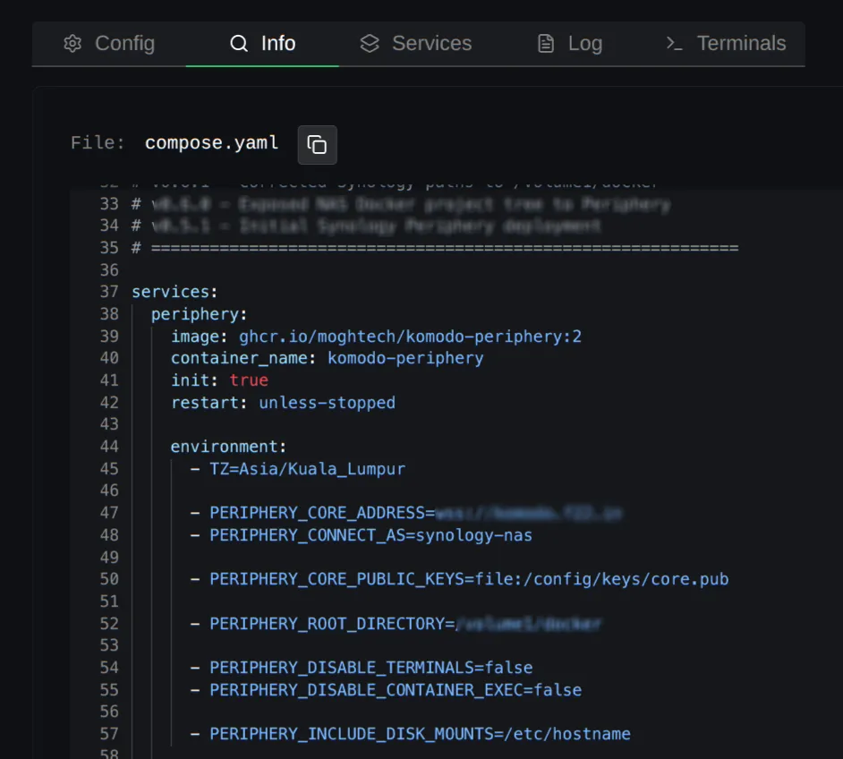Komodo Existing Compose stack adopted with Files on host