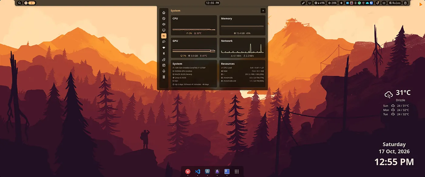 niri noctalia v5 on nixos desktop