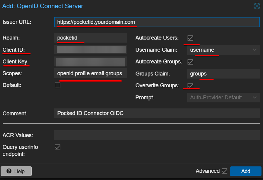 Add OpenID Connect Realm in Proxmox