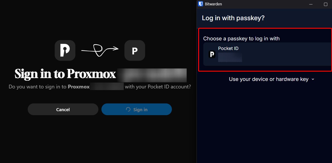 Confirm in a Private Browser window that after entering the passkey it goes inside Proxmox properly.
