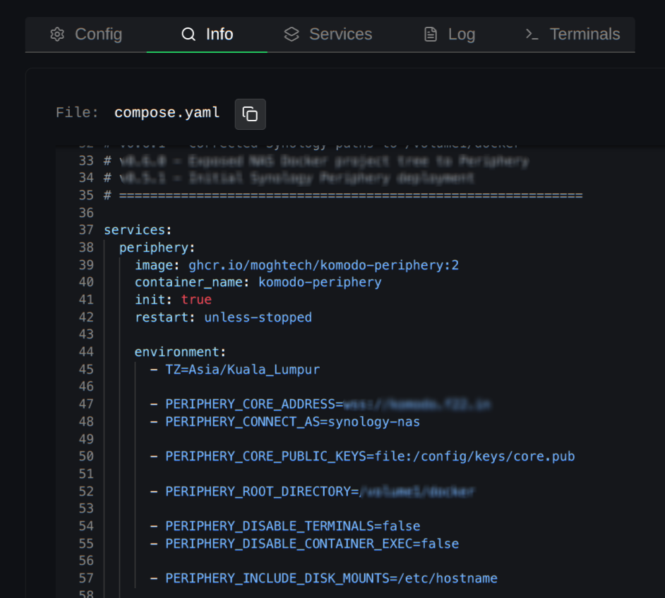 Komodo Existing Compose stack adopted with Files on host