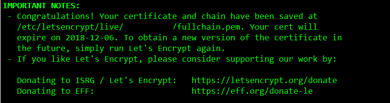 Success message from LetsEncrypt