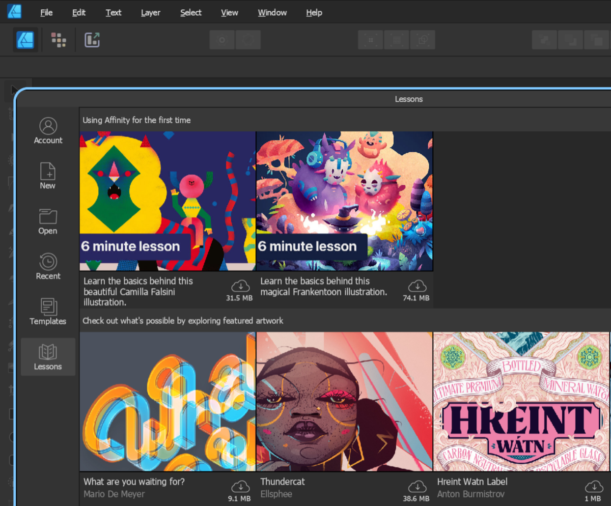 Affinity Designer 2 Start screen nixos wine