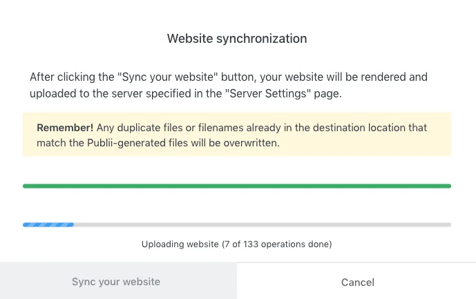 Publii - Sync Website Process