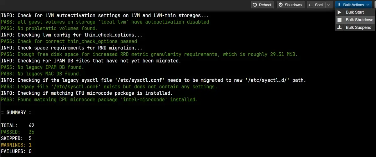 Proxmox upgrade pre-check summary