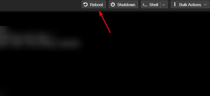 Reboot button in a Proxmox interface.